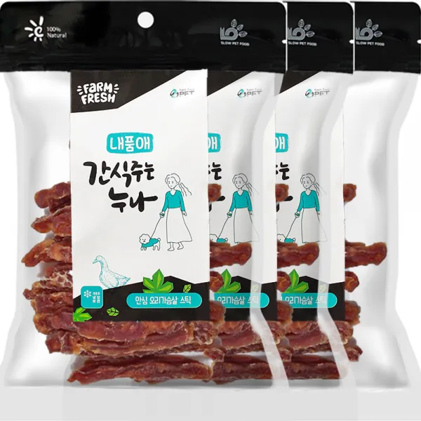 내품애 간식주는 누나 안심 오리가슴살 스틱 180g, 오리가슴살, 3개