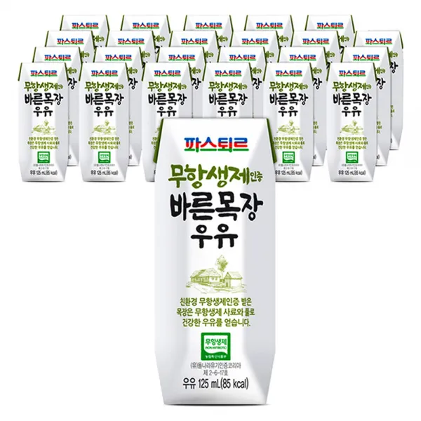 파스퇴르 무항생제 인증 바른목장 우유 125ml 24개입