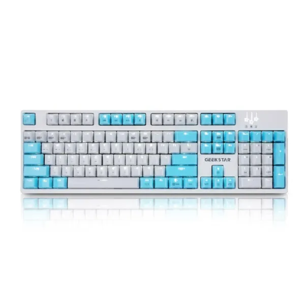 긱스타 프리미엄 카일광축 크리스탈 키캡 클릭 게이밍 기계식 키보드, GK802-2, 화이트 + 블루