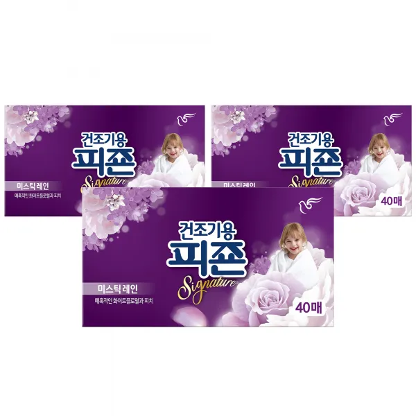 피죤 리치퍼퓸 건조기용 시트형 섬유유연제 본품 미스틱레인 40p, 3개, 40매