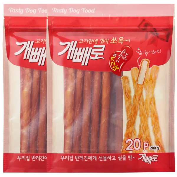 개빼로 강아지 껌 280g 닭고기 + 소가죽 혼합맛 2개