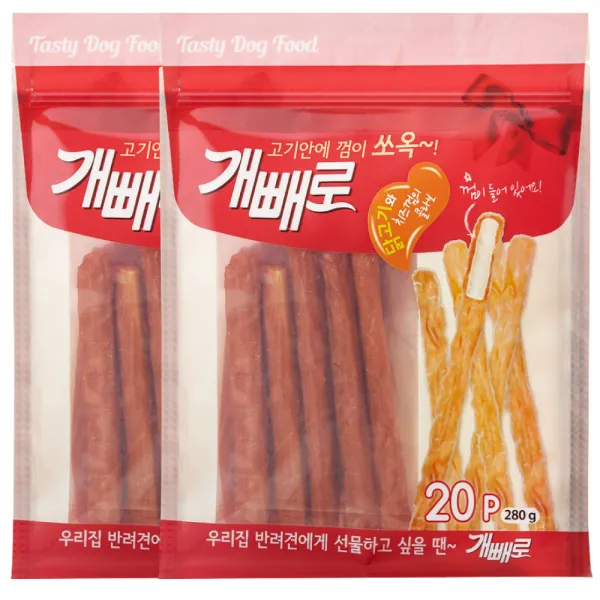 개빼로 강아지 껌 280g 닭고기 + 치즈 혼합맛 2개