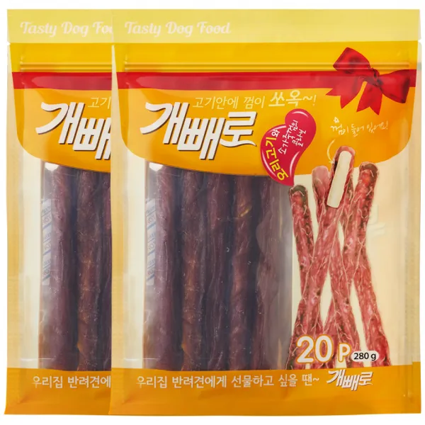 개빼로 강아지 껌 280g 오리고기 + 소가죽 혼합맛 2개