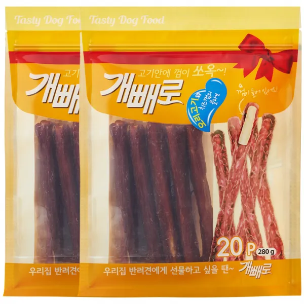 개빼로 강아지 껌 280g 오리고기 + 치즈 혼합맛 2개