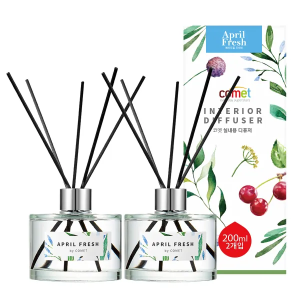 코멧 디퓨저 200ml 2개 + 섬유스틱 10개 세트, 에이프릴 프레쉬