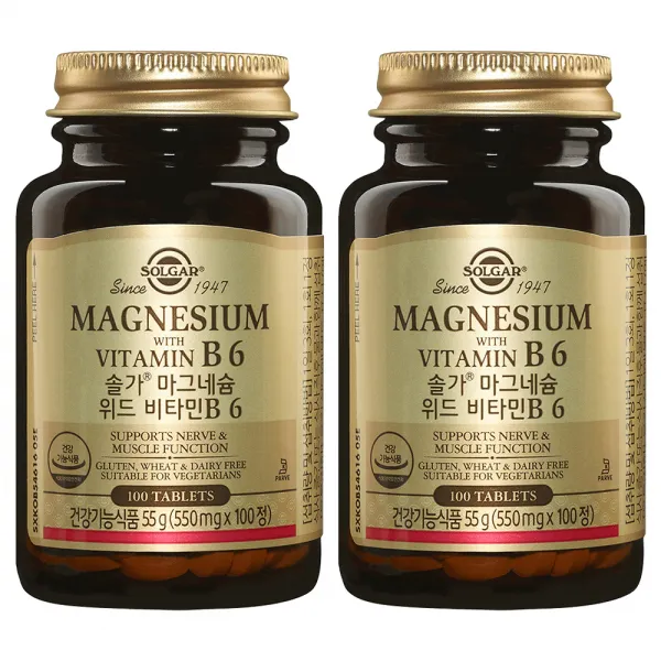 Solgar 마그네슘 With 비타민 B6 타블렛 100정 2개