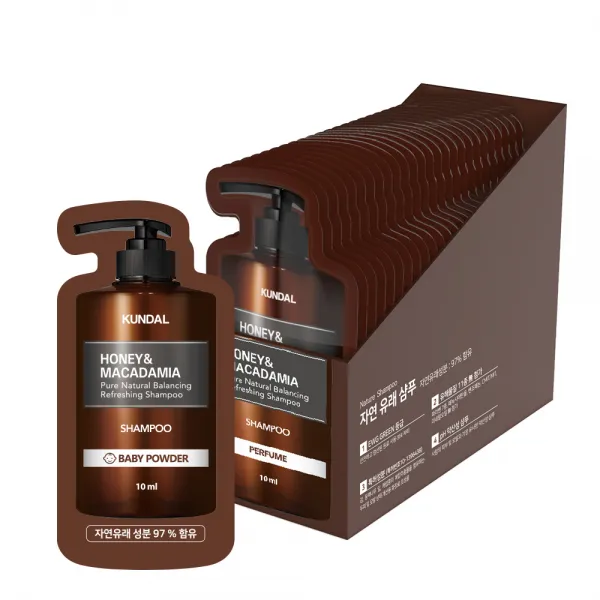 쿤달 허니 앤 마카다미아 네이처 샴푸 싱글파우치 베이비파우더향 10ml 30개입