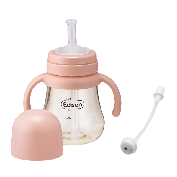 에디슨 Ppsu 빨대컵 240ml 일반빨대 + 추빨대 핑크 1개