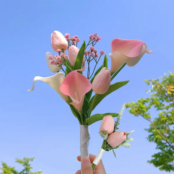 이플린 조화 사랑에 빠진 웨딩부케 + 부토니에 세트, 핑크
