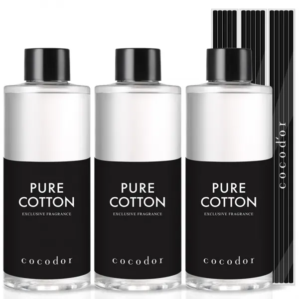 코코도르 디퓨저 리필액 3개 + 리드스틱 15개입, 퓨어코튼, 200ml