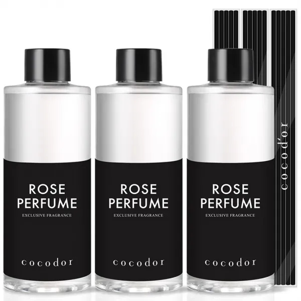 코코도르 디퓨저 리필액 3개 + 리드스틱 15개입, 로즈퍼퓸, 200ml