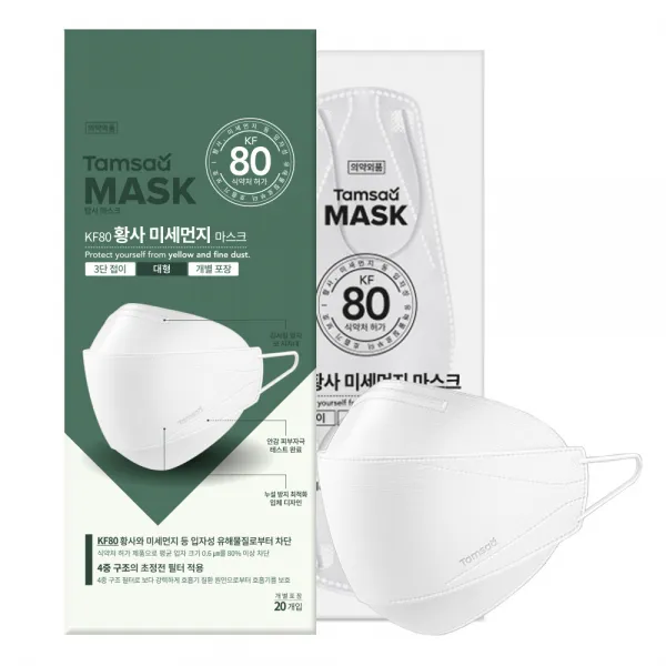 탐사 황사마스크 KF80, 일반 대형, 개별포장, 20개입