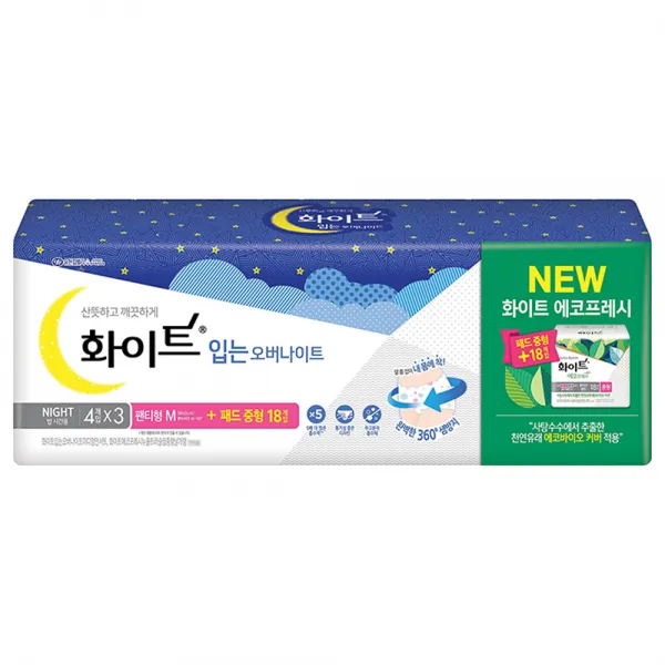 화이트 입는오버나이트 중형 팬티형 12p + 에코프레시 울트라슬림 중형 날개형 18p 세트, 1세트