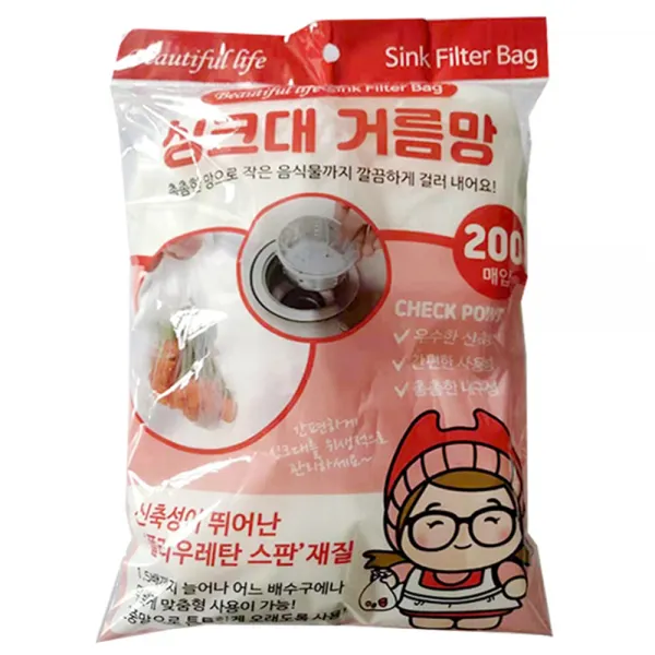 뷰티풀라이프 싱크대 배수구 거름망, 200개입, 1개
