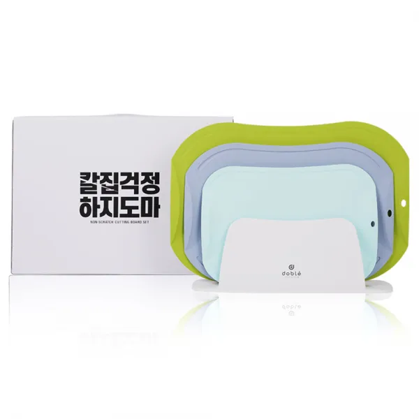 도블레 칼집나지 않는 도마세트 블루그린, 1세트, 거치대 + 도마 소 + 중+ 대 + 선물박스