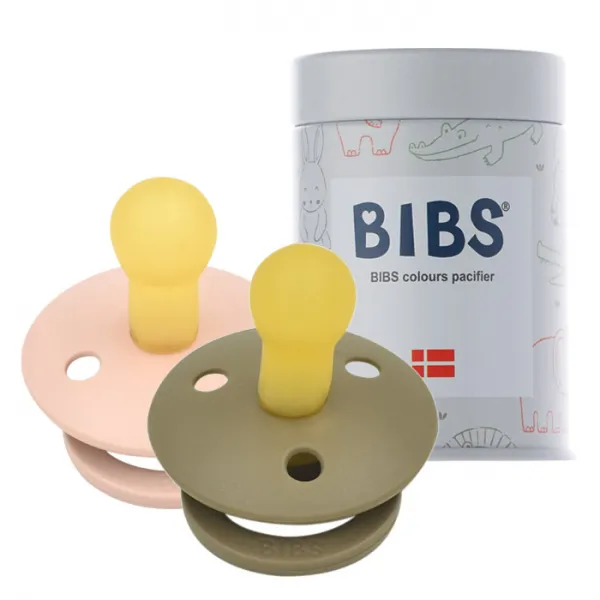 BIBS 데니쉬 공갈 젖꼭지 2p + 하드케이스, 1단계(0~6개월), 다크오크, 블러쉬