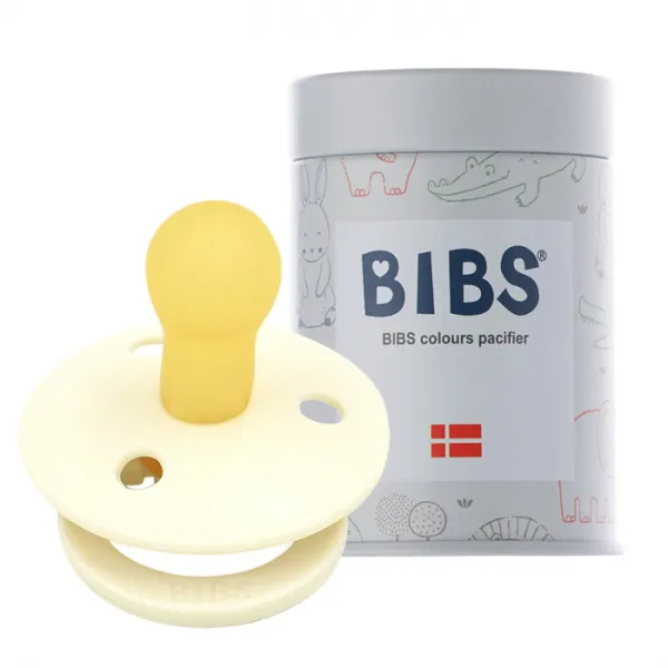 BIBS 데니쉬 공갈 젖꼭지 + 하드케이스, 1단계(0~6개월), 아이보리