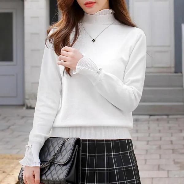 스트로베리 진주코사지 이중 니트 블라우스