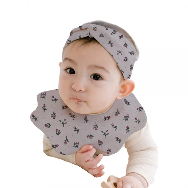 아바마 유아 들장미 턱받이 + 꼬임밴드 세트 보라 1세트