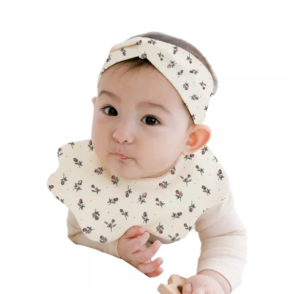 아바마 유아 들장미 턱받이 + 꼬임밴드 세트 크림 1세트