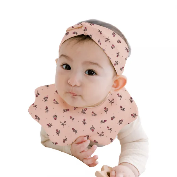 아바마 유아 들장미 턱받이 + 꼬임밴드 세트 핑크 1세트