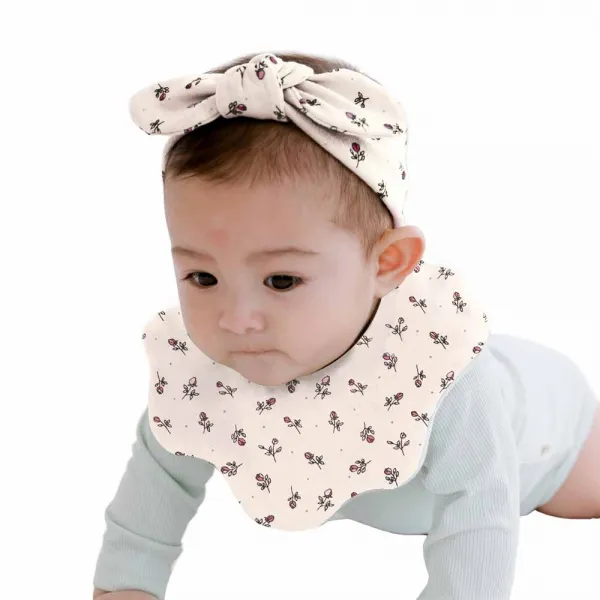 아바마 유아 들장미 꽃 턱받이 + 리본 밴드 세트 크림 1세트