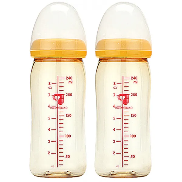 더블하트 신모유실감 PPSU노꼭지 트윈팩 젖병, 노꼭지 (240ml), 오렌지