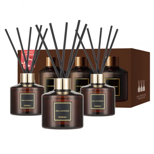쿤달 퍼퓸 디퓨저 200ml 3개 + 섬유스틱 15개 세트, 핑크그레이프프룻향