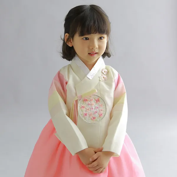 금동이 여아용 여잔꽃둥근보 한복 AW081 + 복주머니 세트