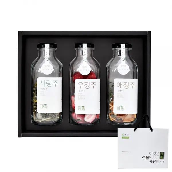 꿈에그린농장 담향 담금주 키트 2호 + 쇼핑백 선물세트 야관문 23g + 딸기 19g + 감귤 16g, 1세트