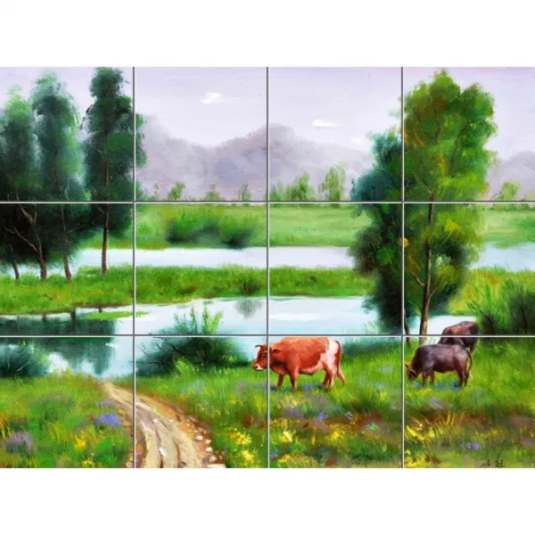 Scenery-022 봄기운이 가득한 들판에 풀을 뜯는 소들 30 x 30 cm 12장, 혼합 색상, 1세트
