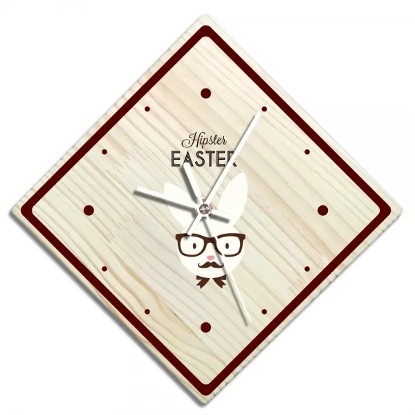바이트리 소나무 고급 인테리어 벽시계 마름모 둘레점 28cm, 안경토끼
