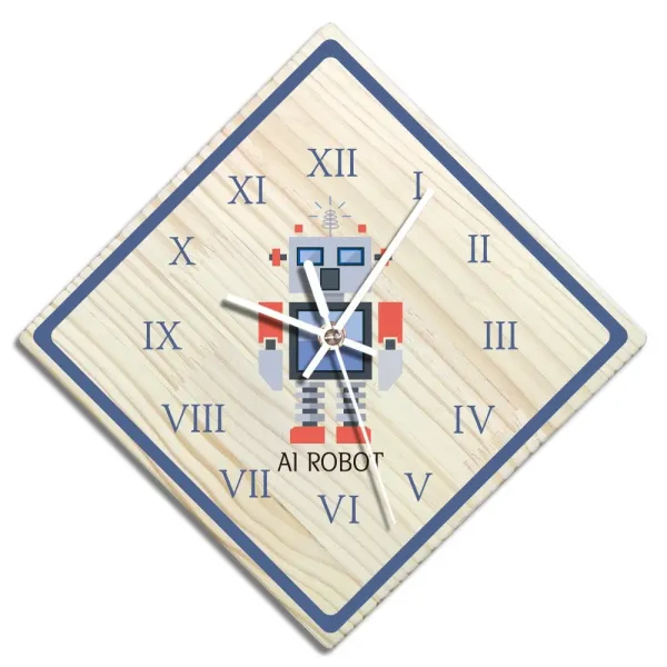 바이트리 소나무 고급 인테리어 벽시계 마름모 둘레로마숫자 28cm, 로봇
