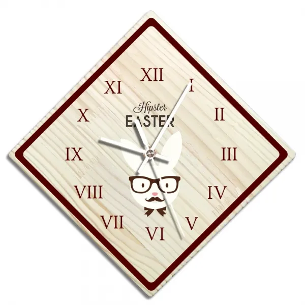바이트리 소나무 고급 인테리어 벽시계 마름모 둘레로마숫자 28cm, 안경토끼