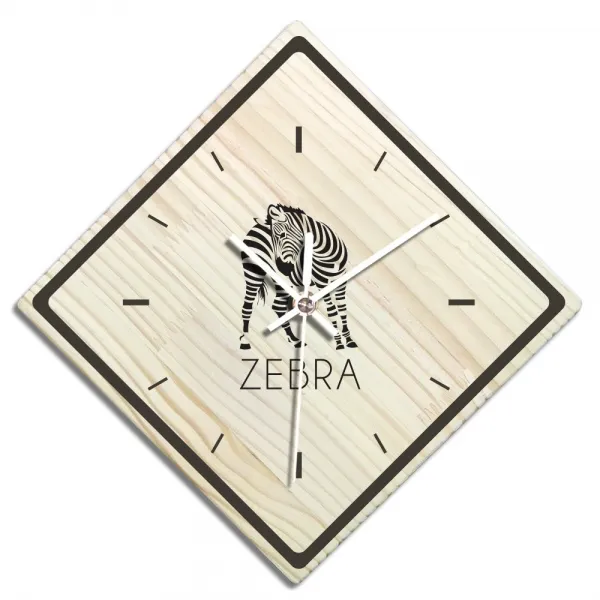 바이트리 소나무 고급 인테리어 벽시계 마름모 둘레사각 28cm, 얼룩말