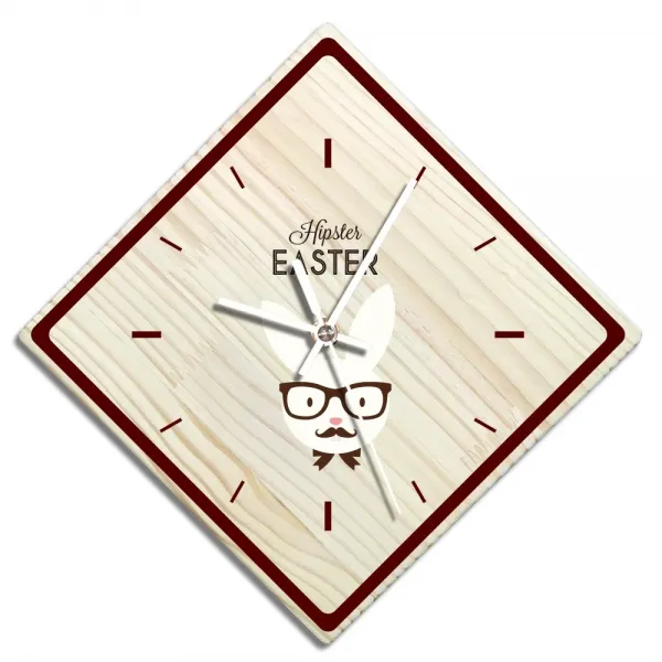 바이트리 소나무 고급 인테리어 벽시계 마름모 둘레사각 28cm, 안경토끼