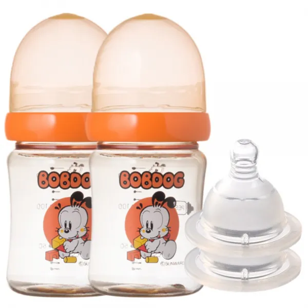 리틀밥독 PESU 유꼭지 젖병 150ml 트윈팩 + 젖꼭지 2개입, 4단계(6개월)이상, 오렌지