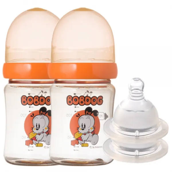 리틀밥독 PESU 유꼭지 젖병 150ml 트윈팩 + 젖꼭지 2개입, 2단계(0~3개월), 오렌지