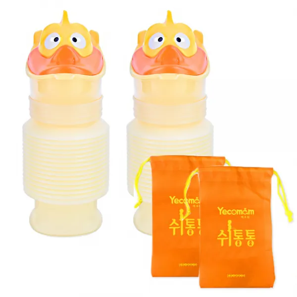 예꼬맘 쉬통통 휴대용 소변기 + 파우치 2세트, 오리 (옐로우)