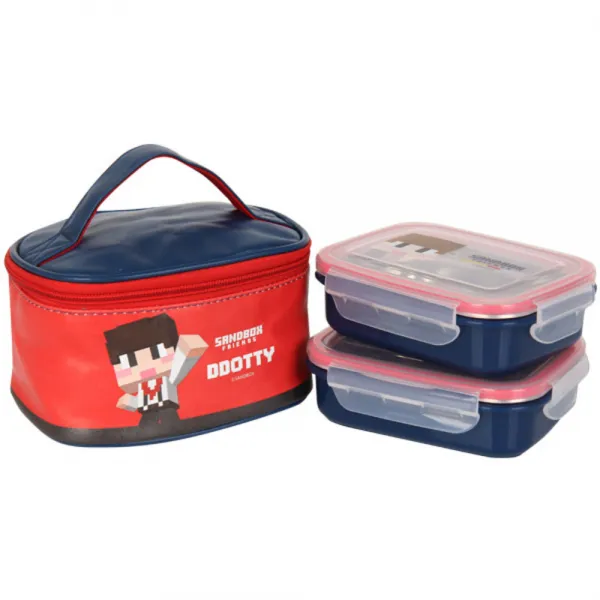 샌드박스프렌즈 도티 가방 2단 이중락 도시락 세트, 혼합 색상, 1세트