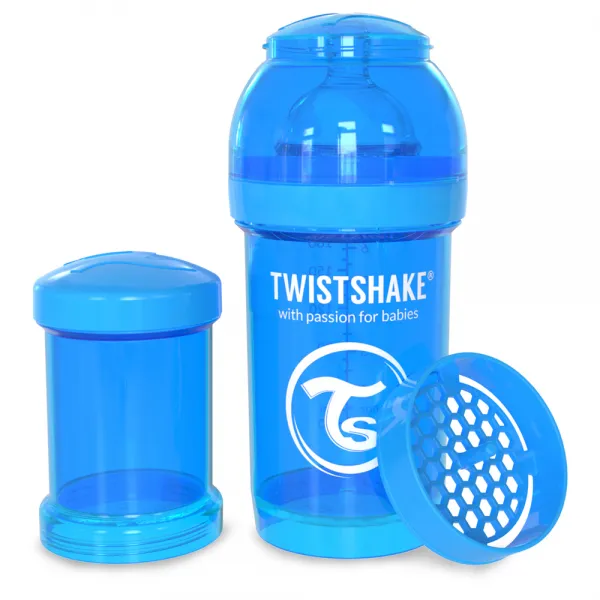 트위스트쉐이크 컬러젖병 + 뚜껑 + 믹서망 + 분유통 + 젖꼭지 세트 180ml, S (2~4개월), 파랑색