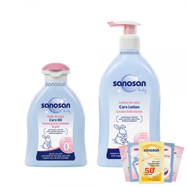 사노산 베이비 케어로션 500ml + 케어오일 200ml + 사셰 8ml x 5p 랜덤 발송, 1세트