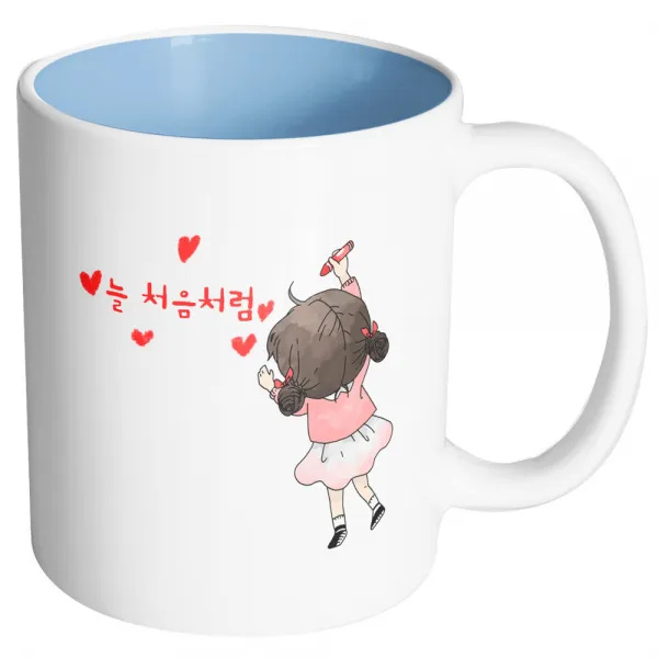 핸드팩토리 크레용꼬마숙녀 늘 처음처럼 머그컵, 내부 파스텔 블루, 1개