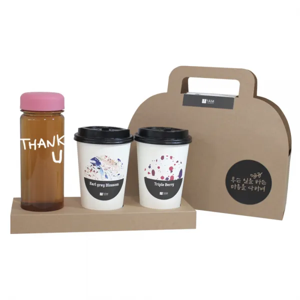 1AM 쥬뗌므 프리미엄 크라프트 THANK U 분홍뚜껑 보틀 블랜딩차세트, 크라프트 패키지 + 티백세트(테이크아웃잔 2p + 얼그레이 블라썸 3p + 트리플 베리 3p) + THANK U 보틀 스티커 + 트라이탄 보틀 +  무슨일을 패키지 스티커, 1세트