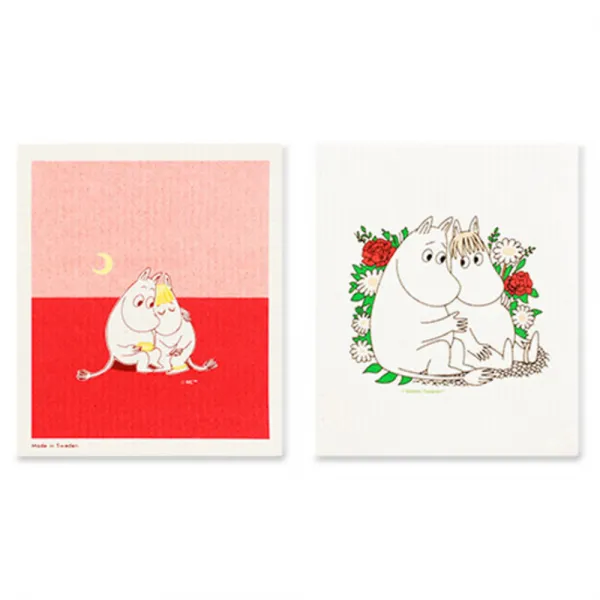 스칸맘 스웨덴 행주 무민 행주 2p + 집게 2p 세트, 달밤에 둘이서, 무민과 스노크 메이든