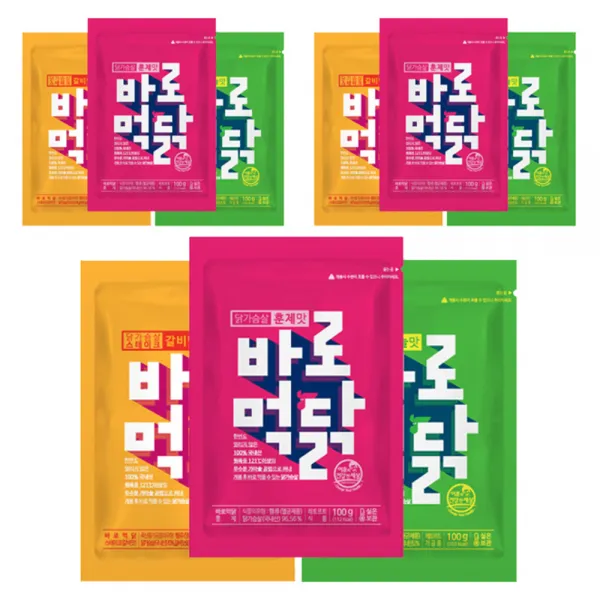 이훈의건강한세상 바로먹닭 닭가슴살 3종 세트 훈제맛 3개 + 마늘맛 3개 + 갈비맛 3개 1세트