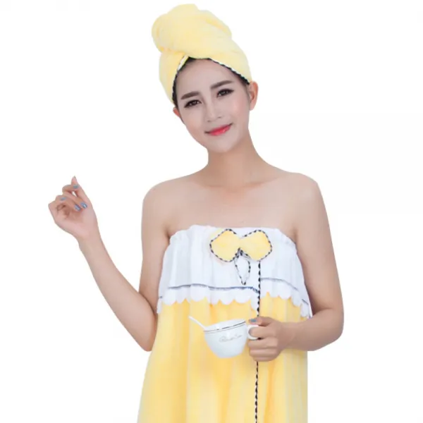 마켓감성 튜브탑 샤워가운 헤어타올 세트, 노랑, 1세트