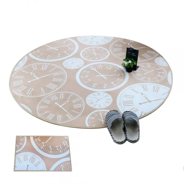 주노데코 시계 DTP 극세사 러그 카페트 원형 + 동급 발매트, 베이지