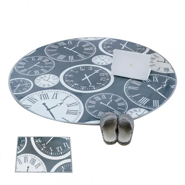 주노데코 시계 DTP 극세사 러그 카페트 원형 + 동급 발매트, 그레이
