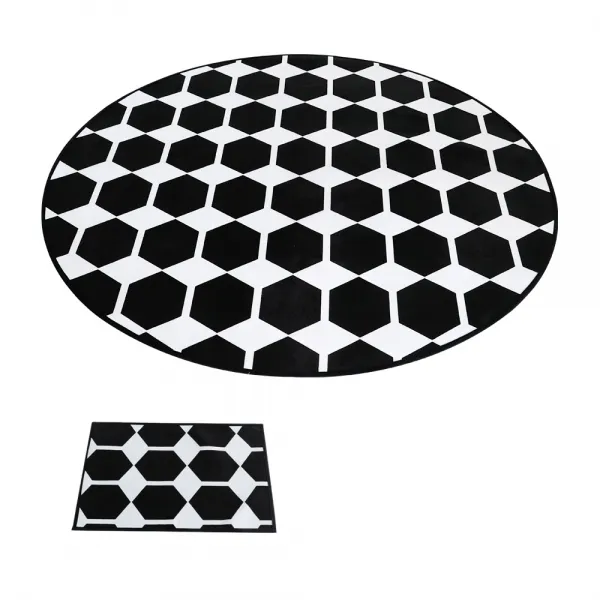주노데코 DTP 벌집 러그 카페트 원형 + 극세사 동급 발매트, 블랙